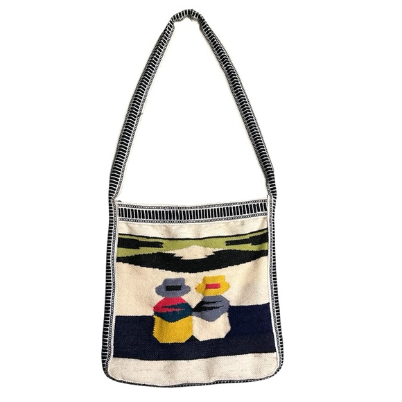Vintage Handbags - Wool Hand Woven Zippered Crossbody Bag Hippie Boho